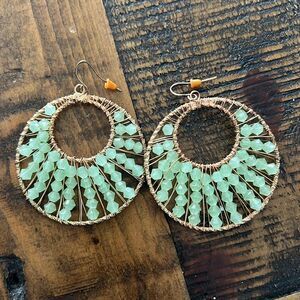 Earring Set Green Mint Color Woven Hoops